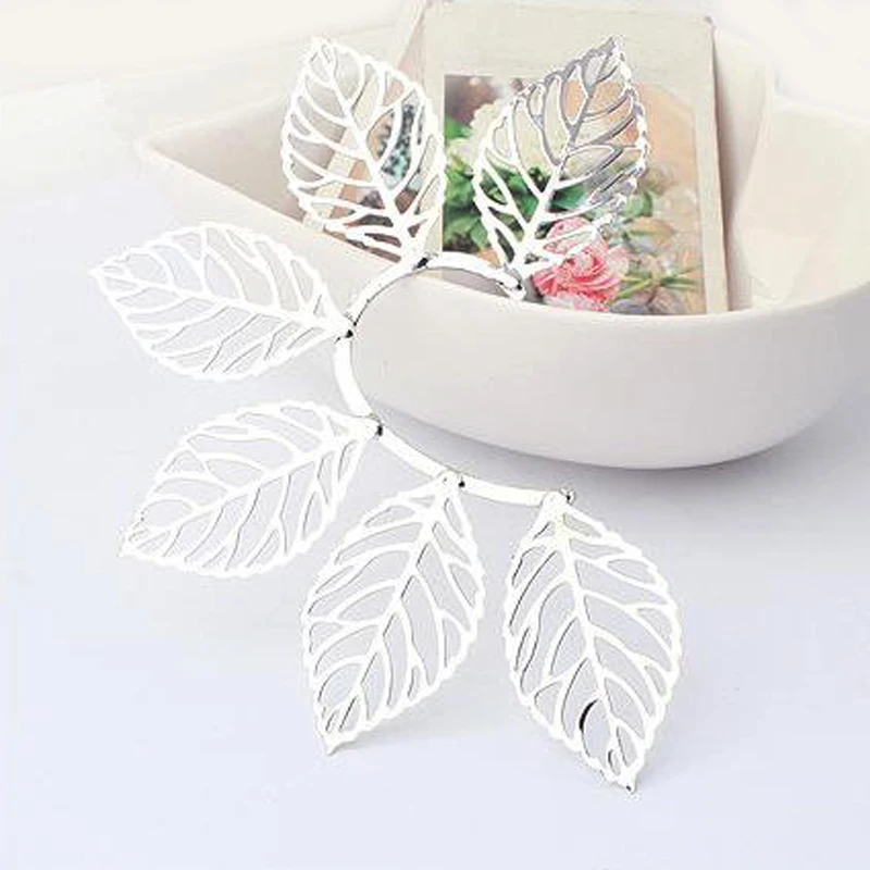 Hyperbole Ear clip without ear hole Earrings for Women Accessories Fashion 1pcs Golden Silver color Hollow Leaf Ear-hook Earring 6