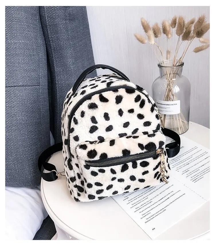 Маленькие рюкзаки с леопардовым принтом для женщин, классический мини рюкзак для детей, модный рюкзак с цепочкой для путешествий, плюшевые сумки, зимняя сумка