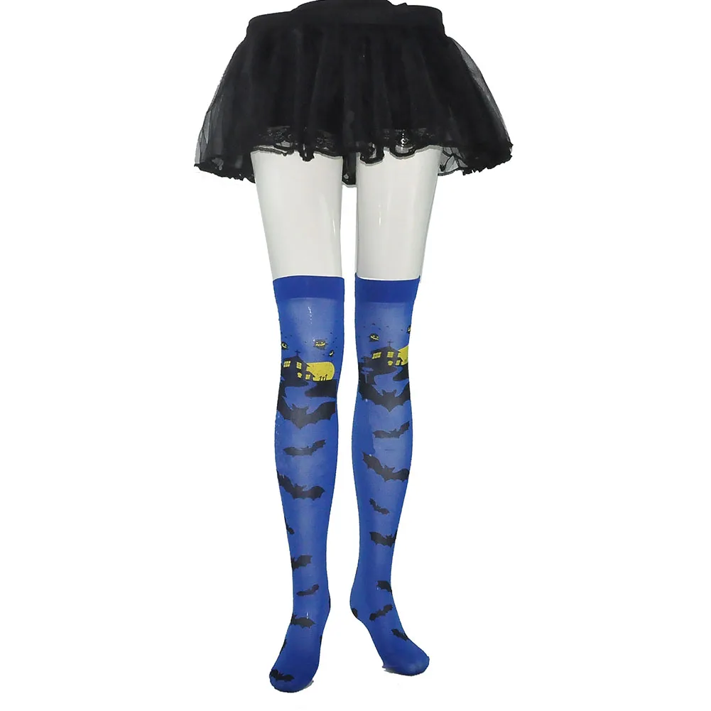 

Women Halloween Thin Over Knee Party Thigh Elastic Breathable Skull Print Polyester Stockings Long One Size Cosplay