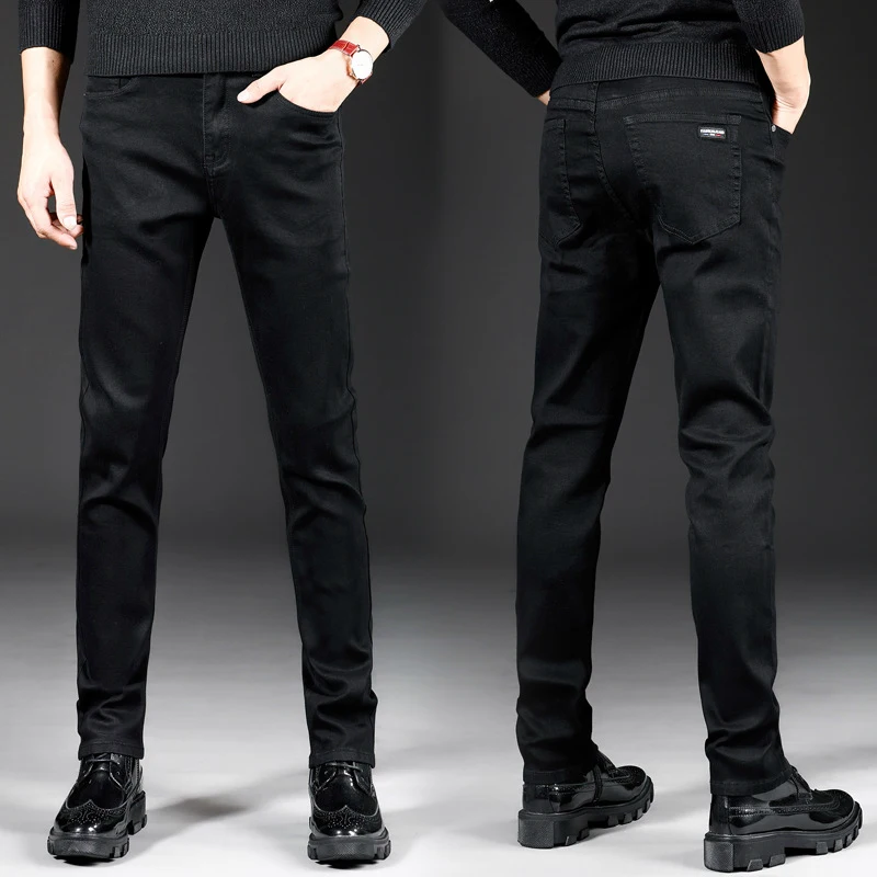 Новые осенние весенние джинсы, Мужская брендовая одежда, черные джинсы средней плотности, мужские качественные брюки, черные джинсы