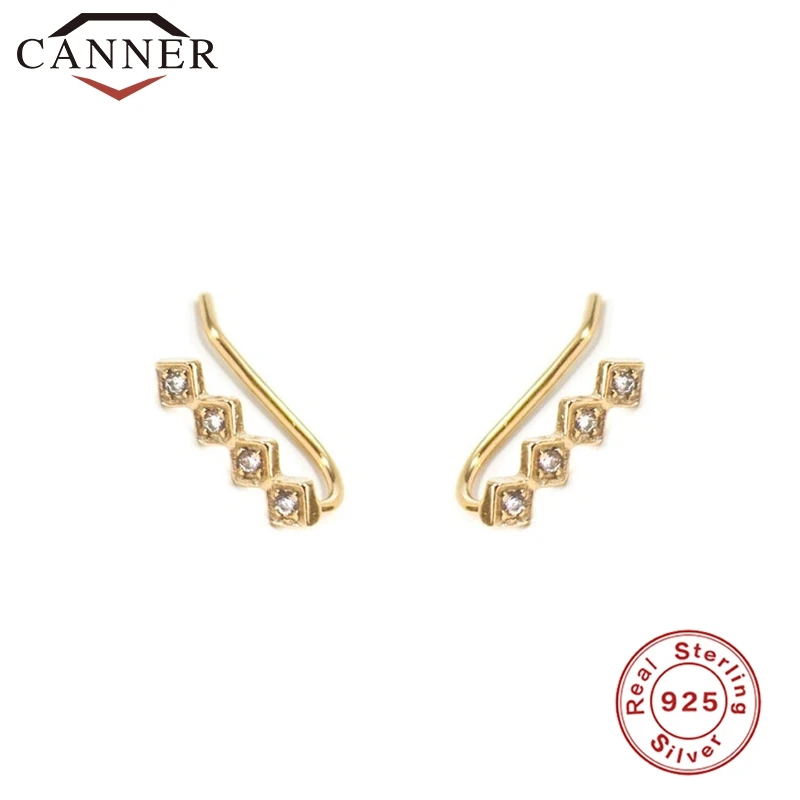 Gold 925 пробы, серебряные, простые, стразы, каффы, серьги, золотые, серебряные, пирсинг ушей, клипсы, хрящи, серьги-гвоздики для женщин - Окраска металла: Gold