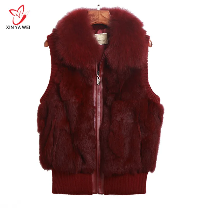 

Fashion Fur Real Rabbit Fur Vest Women Fluffy Warm Sleeveless Topside Clothing For Women Autumn Winter Hairy Fox Fur Collar Vest