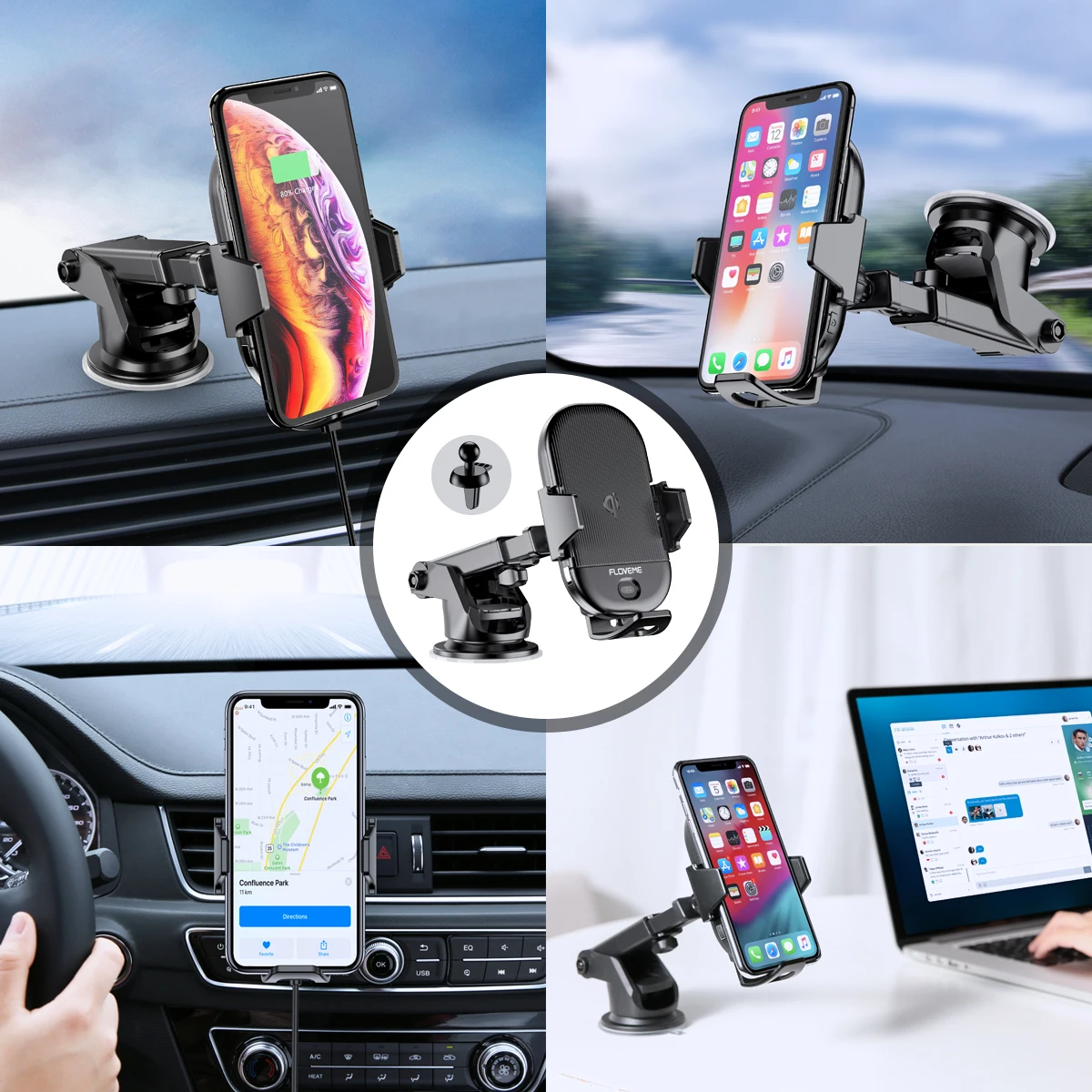 FLOVEME автомобильное беспроводное зарядное устройство Qi для iPhone 11 Pro Max Smart sensor 10 Вт быстрая Беспроводная зарядка для samsung S10 автомобильный держатель