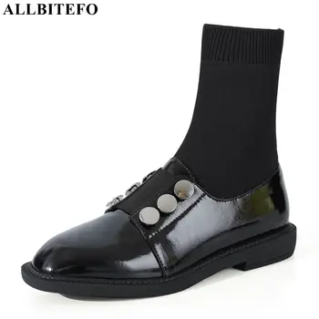 

ALLBITEFO Button design natural genuine leather women boots shoes apring autumn fashion leisure ankle boots riding boots