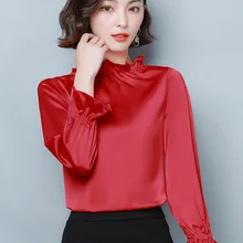 Korean Silk Shirts Women Long Sleeve Satin Blouses Solid Shirts Plus Size Blusas Femininas Elegante Blusas Mujer De Moda 2020