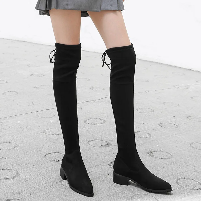 

Ozhouzhan 18 Years Winter New Style Dull Polish Suede Elasticity over-the-Knee Boots Square Heel Tie-Back Repair Legs Thigh Boot