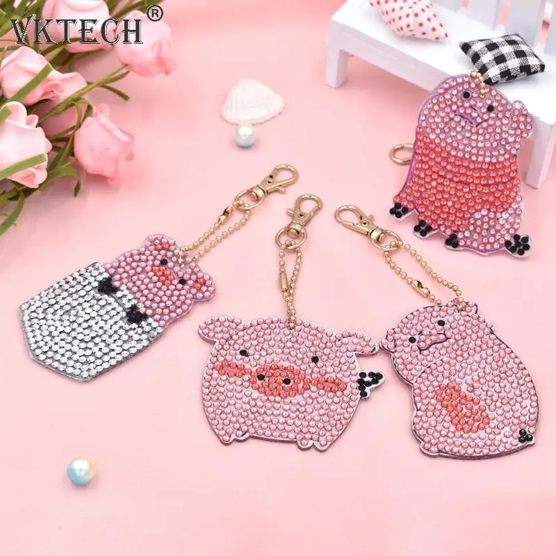 Crystal pattern 5D Diamond Embroidery cartoon pig elephant Diamond Painting Key Chain Special Sticker Double Sided Keychain