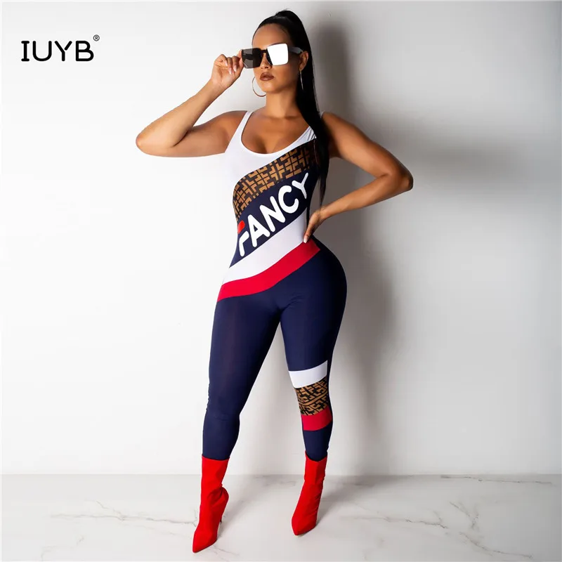 IUYB GALS1038 Летняя женская Горячая Распродажа Мода жилет с круглым вырезом без рукавов Тип Печатный сексуальный обтягивающий красный комбинезон длинные брюки - Цвет: Красный