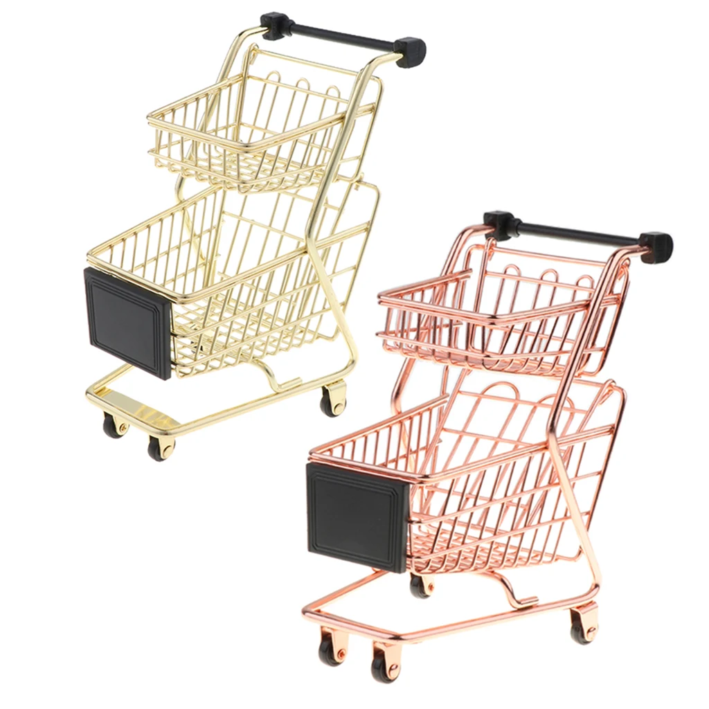 Supermarket Handcart Shopping Utility Cart Model Desk Holder Organizer Desk Accessory Decor