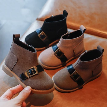 

Kids Shoes Girl Boots Suede Martin Boots Soft Bottom Boys Short Boots with Side Zipper 2020 Autumn New Design SZ309