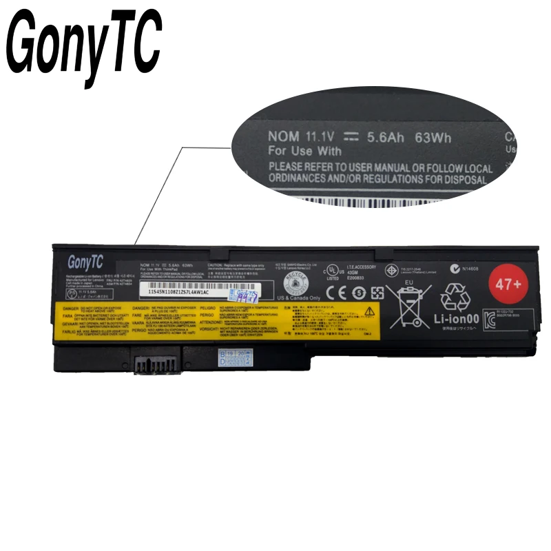 GONYTC 42t4835 ноутбук Батарея для lenovo ThinkPad X200 X200S X201 X201S X201I 45N1171 42T4834 63wh 5.8ah