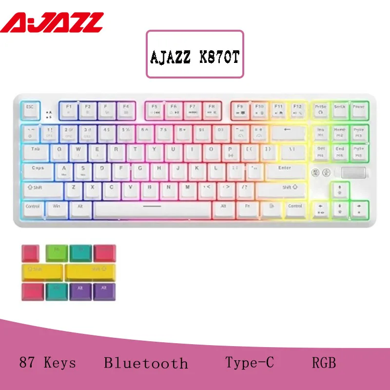 Ajazz K870T Bluetooth Wired/Wireless Dual Mode Gaming Keyboard RGB 87 Keys Mechanical for Gamer Pc Tablet With Type C