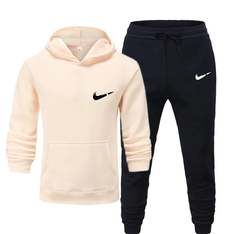 C-khaki navy blue Комплекты из двух предметов, брендовый спортивный костюм, модные толстовки для мужчин, спортивная одежда, толстая шерсть с капюшоном+ штаны, спортивный костюм для мужчин - Цвет: C-khaki navy blue
