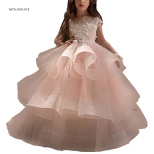 Vestido Comunion/детские шикарные Бальные платья; Платья с цветочным узором для девочек; Пышные Многослойные платья с открытой спиной и рукавами-крылышками