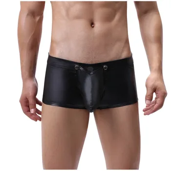 

Men's Sexy Low Waisted Opening Imitation Leather Underwear Comfortable Underwear fashion Leisure Sexy Underpants personality