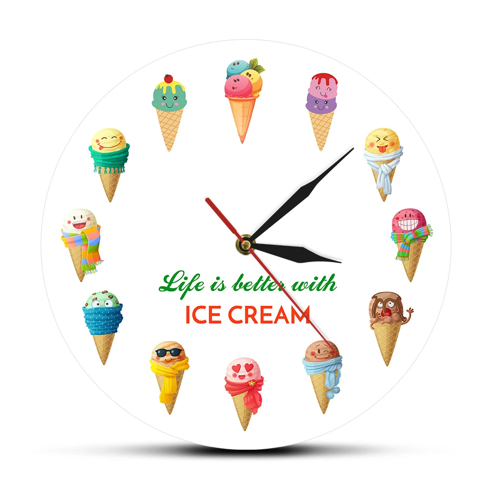 Hidup Lebih Baik Dengan Es Krim Kartun Es Krim Dicetak Makanan Penutup Jam Dinding Kamar Anak Nursery Wall Art Dapur Clock Dinding Watch Wall Clocks AliExpress