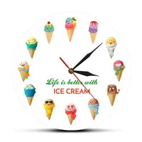 Life is better with ICE CREAM Cartoon Ice Cream Printed Dessert Wall Clock Kid Room Nursery Wall Art Kitchen Clock Wall Watch 1