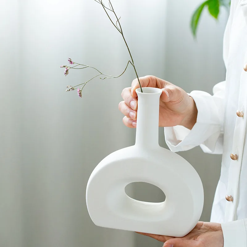 White Ceramic Vase Dried Flowers Small Fresh Living Room Flower Arrangement Starry Table Home Decoration Pendulum