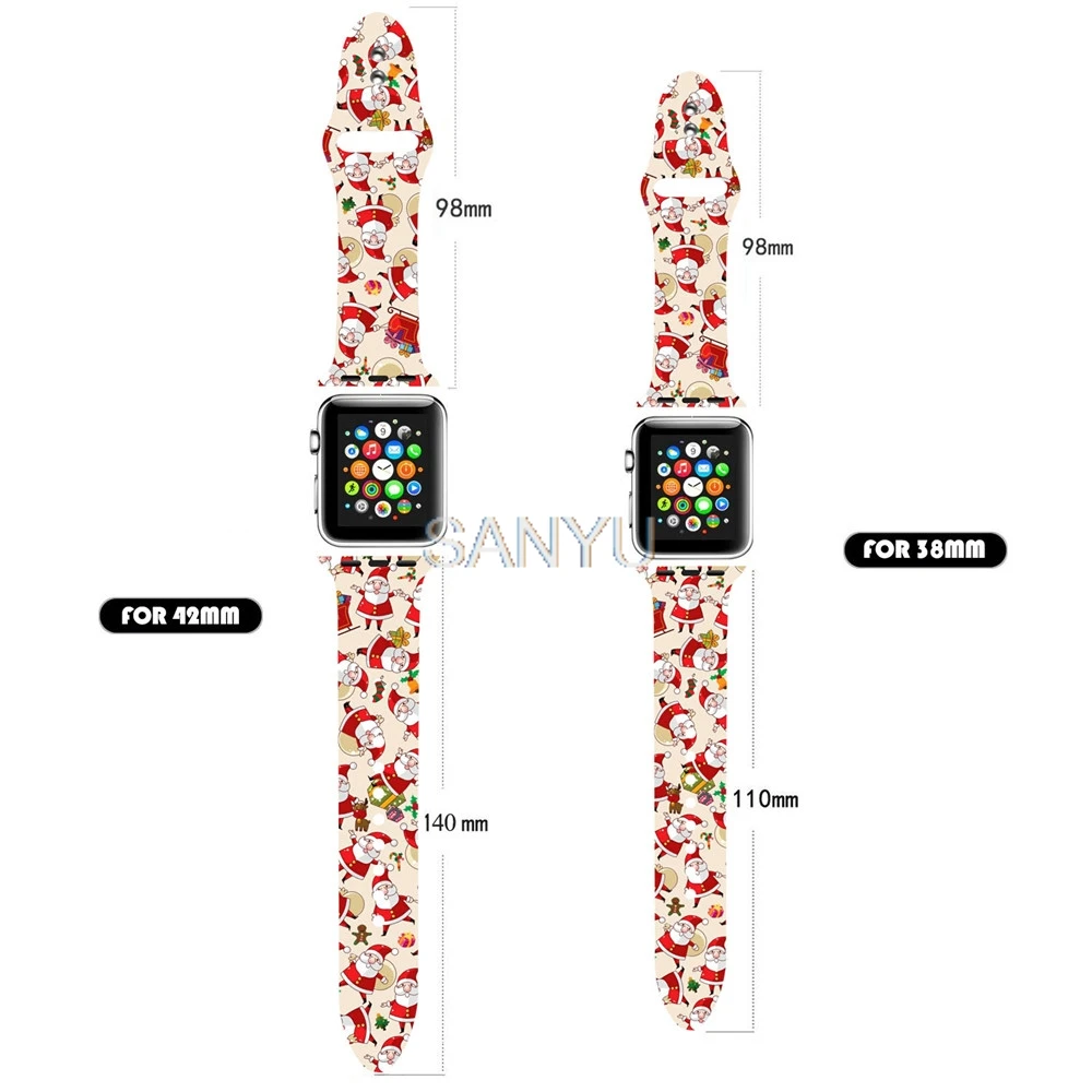 Ремешок для Apple watch band 5 4 3 2 1 Рождественский ремешок для часов Мягкие силиконовые с рисунком часы браслет для iWatch 38 мм 42 мм аксессуары