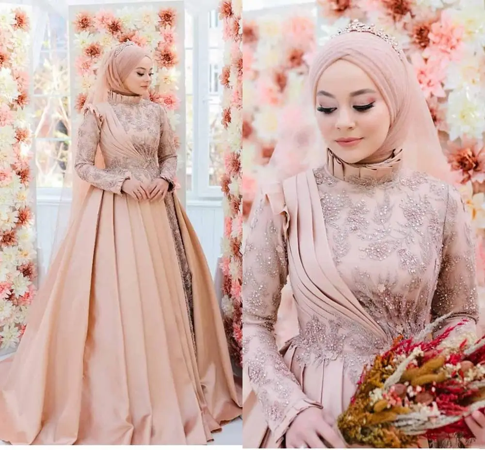 Arabic Muslim Pink Wedding Dresses 2021 