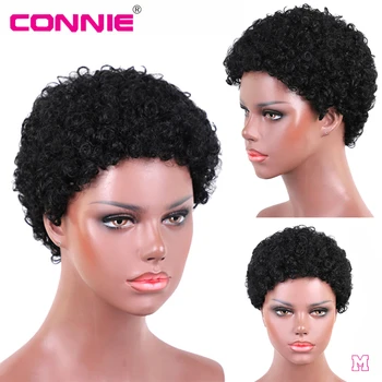 

Full Machine Short Afro Curly Human Hair Wigs for Women Middle Ratio 150% Density Brazilian Remy Human Hair Wig