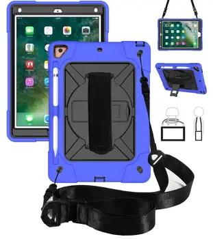 

For iPad 6th Generation Case Hybrid Shoulder Strap Shockproof PC Rugged Protector Cover Kickstand Case for iPad Air 2 9.7 2018