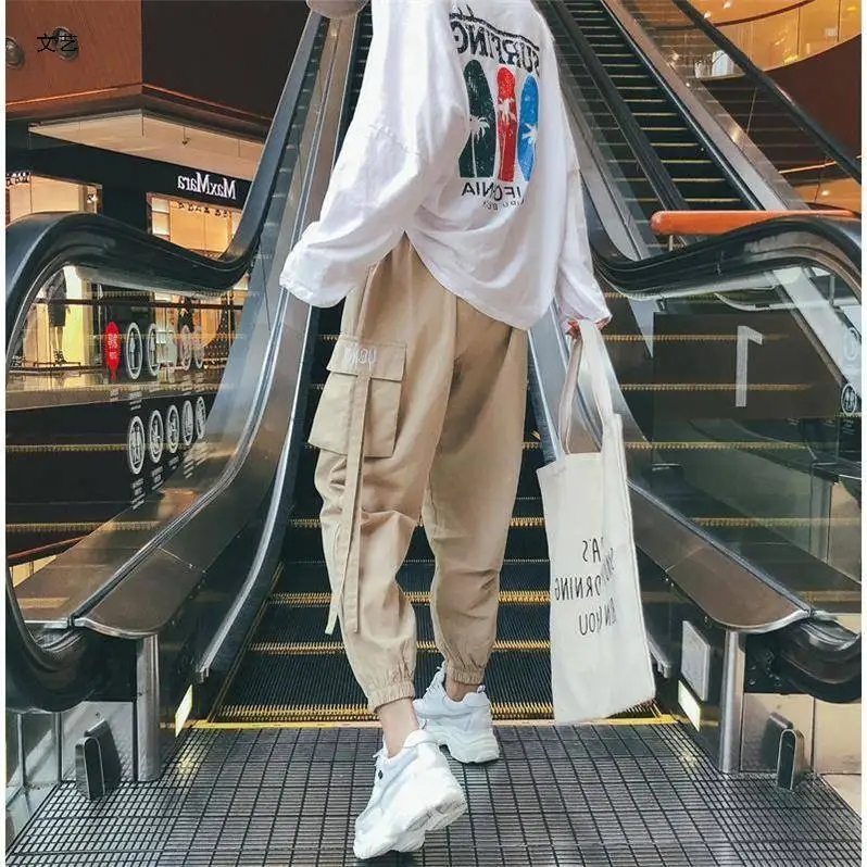 Harajuku BF мужские узкие брюки в японском стиле, Модные свободные бегуны, спортивные штаны, Прямая поставка, лучшие брюки с большими карманами, уличная одежда
