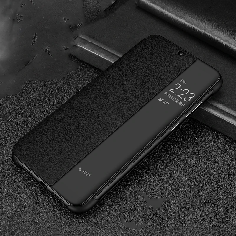 Litchi pattern Cases For Huawei P20 Pro Smart Touch View Window Real Leather flip Cover Funda For Huawei P10 Plus  (1)