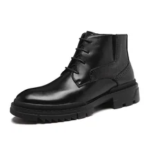 Мужские высокие ботинки-оксфорды в байкерском стиле; парадные ботинки; Мужские Черные ботильоны на толстой резиновой подошве; мужская повседневная обувь в деловом стиле