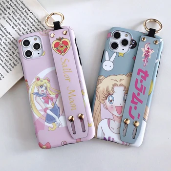 

Sailor Moon Case for iPhone 11 Pro Max XR XS X 11Pro 7 8 6 6S Plus Cute SailorMoon Wrist Strap Phone Stand Silicone Cover
