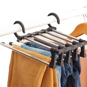 

Multifunctional Magic Pants Rack Five-in-one Stainless Steel Trousers Rack / Multi-layer Storage Folding Telescopic Hanger Rack
