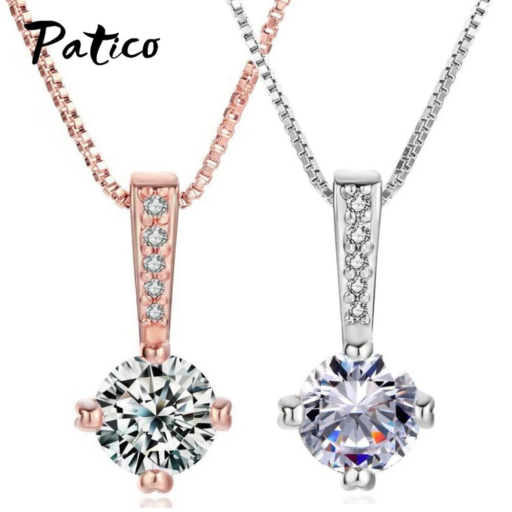 

Women Simple Austrian Statement 925 Sterling Silver AAA Cubic Zirconia Crystal Pendant Necklaces Clavicle Chain Jewelry