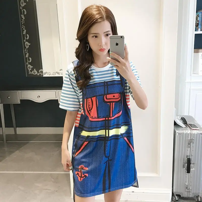 

New Style Korean-style Loose Maternity Clothes Summer Wear Pregnancy Large Size Mid-length Short-sleeve Dress Slimming Pregnant