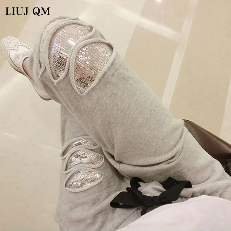 2024 New Autumn Increase Size Harlan Pants Women Stretch Sequins Casual Pants Female