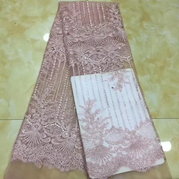 

2018 Blue Nigerian Lace Fabrics African Lace Fabric With Handmade Beaded Embroidery French Net Lace For Party