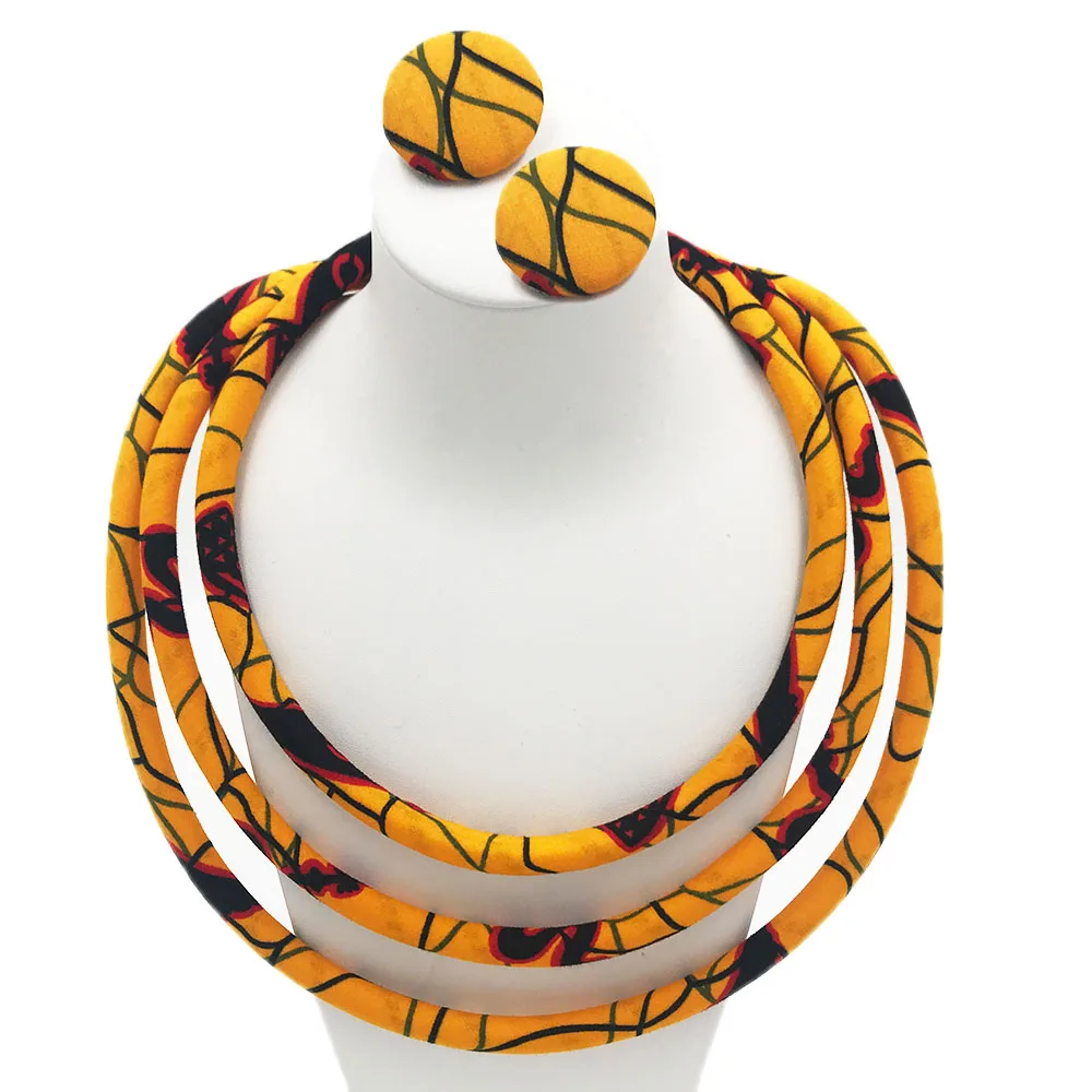 Women necklace earring set African print wax fabric necklace earrings jewelry Ankara jewelry (10)