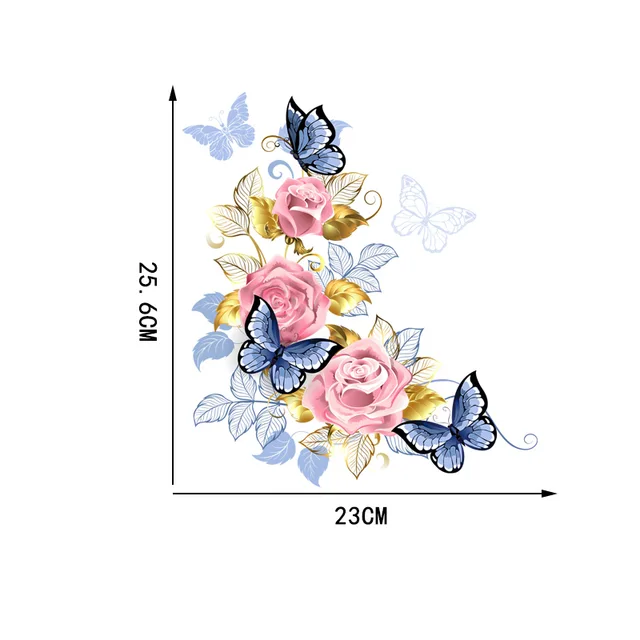 Zttzdy 23Cm × 25,6 Cm Finom Virág Illusztráció Otthoni Fal Dekoráció Rózsaszín Rózsa Kék Pillangó Wc-Matricák T2-0889 - Image 5