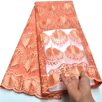 

FOLASADE African Lace Fabric With Stone Peach Nigerian French Beaded Lace Fabric High Quality For Wedding Dress