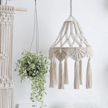 

Hand-knitted Woven Lamp Shade Ceiling Light Cover Macrame Tassel for Living Room Homestay Home Decor