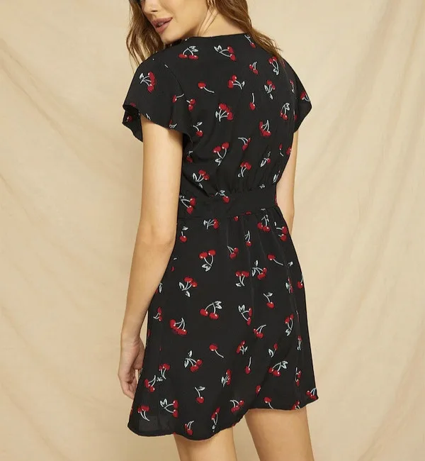 2019 Сексуальное Женское Платье с завышенной талией женское платье принтом вишни