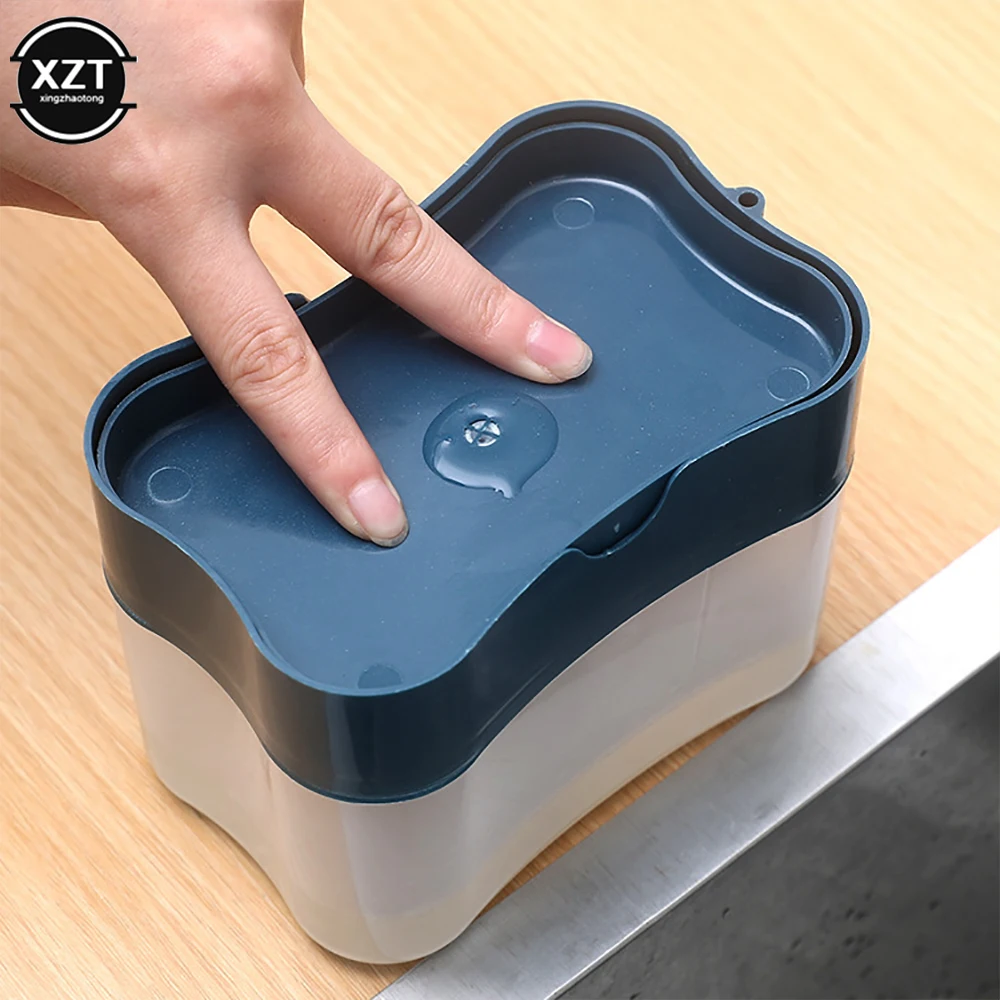 2 in 1 Scrubbing Liquid Detergent Dispenser Press Type Liquid Soap Box Pump Organizer Sponge Kitchen Tools Bathroom Supplies