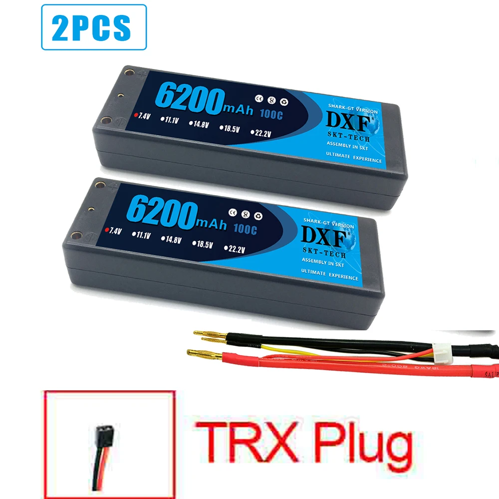 2PCS2S6200HARDTRX 2 шт. DXF RC батарея Lipo 2S 7,4 V 6200mah 100C 200C 4,0 мм жесткий чехол для автомобиля Slash 4X4 - Цвет: 2PCS2S6200HARDTRX
