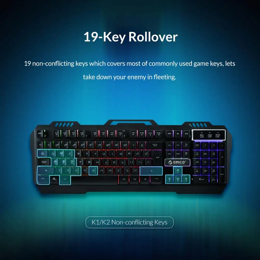  ORICO Wired Gaming Keyboard Mechanical Keyboard 104 keys Waterproof LED Backlit USB Keyboards With 