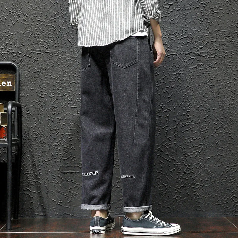 

Northern Boundary Men'S Wear 2020 Spring New Style Large Size Casual Jeans Men Capri Pants Embroidered Straight-Cut Pants Men's