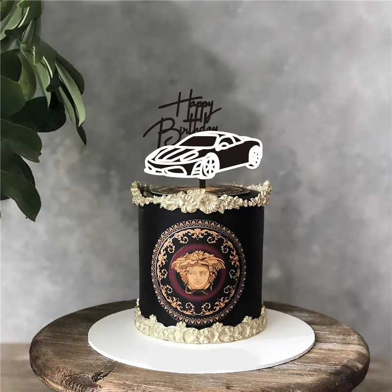 Motorcycle Happy Birthday Cake Topper Sports Car Golden Acrylic cake Toppers for Boy and girl Birthday Party Cake Decoration birthday party supplies cake topper cake decorations cake toppers