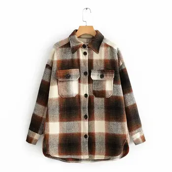 

Women 2020 Fashion Oversized Plaid Jacket Coat Lapel Collar Long Sleeve Loose Vintage Stylish Pockets Female Outerwear Chic Tops