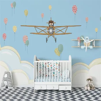 

milofi manufacturers custom wallpaper mural 3d children cartoon airplane ocean background wall decoration painting