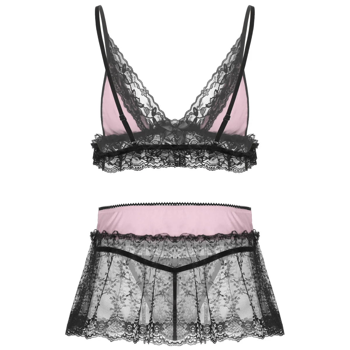 Sissy Abbigliamento Per Gli Uomini Sexy Sissy Lingerie Pizzo Biancheria Intima Degli Uomini Reggiseno Mutandine Crossdress Gamba Anello Cinghia Perizoma Pura Erotico Elasti, Nero , S - Foto 11