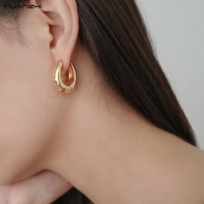 HUANZHI модные золотые серебряные геометрические нерегулярные золотые металлические медные позолоченные овальные серьги-гвоздики для женщин подарок для девочек