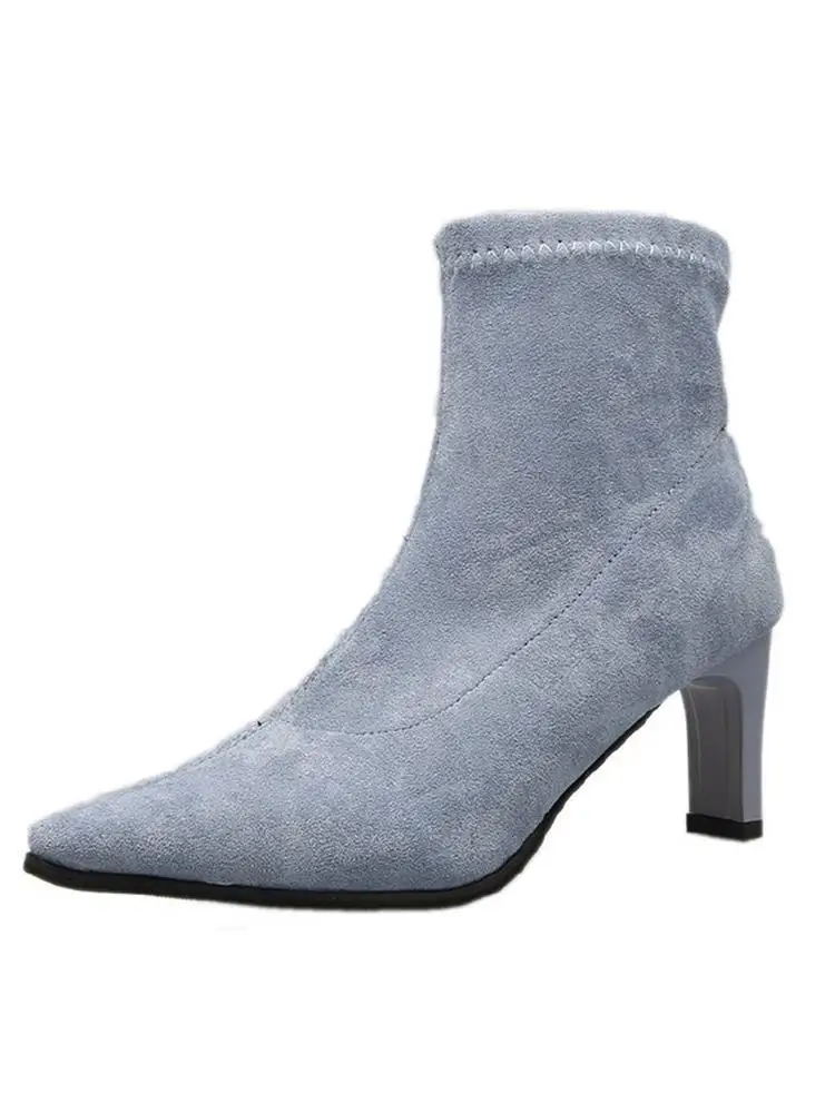 EOEODOIT/ботинки на высоком каблуке 7 см; сезон осень-зима; короткие ботильоны; Botas; женская обувь с острым носком на квадратном каблуке; обувь из флока на каблуке